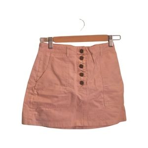 Pink denim button-up skirt